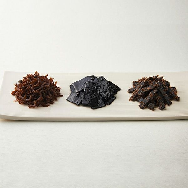 左から　ちりめん山椒・利尻塩昆布山椒入り・鰹昆布